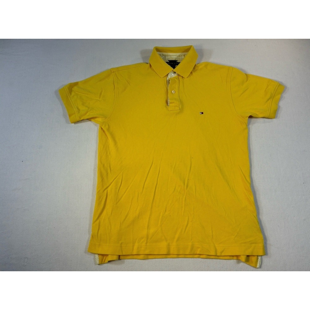Tommy Hilfiger Polo Shirt Mens Small S Yellow Short Sleeve Classic Fit Pique‎